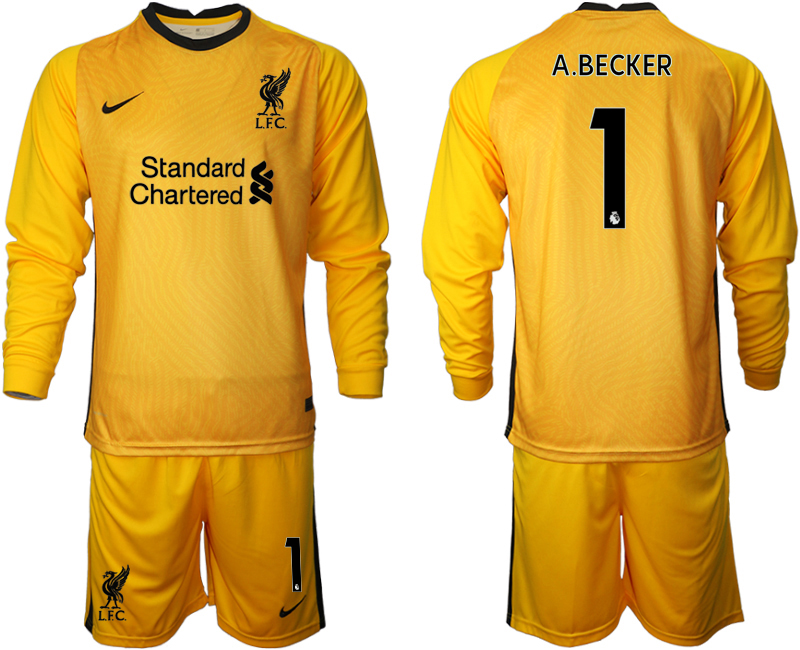 Cheap 2021 Men Liverpool yellow goalkeeper long sleeve 1 soccer jerseys